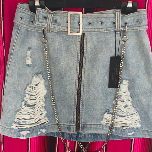 Carmar Dresses & Skirts - CARMAR denim skirt with belt and chain detail